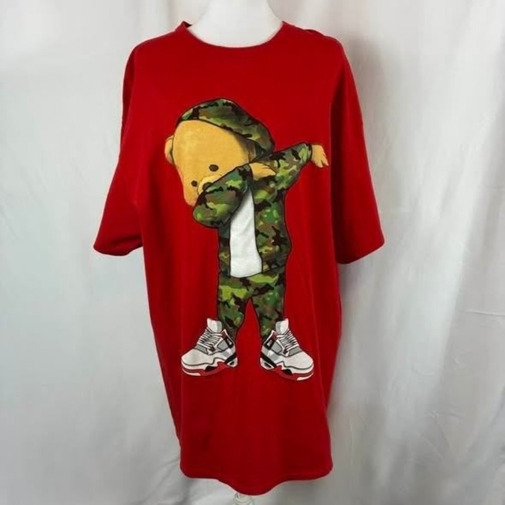 Hardten Dabbing Bear T Shirt Mens XL Red Camo Sneakerhead Streetwear Tee Hip Hop